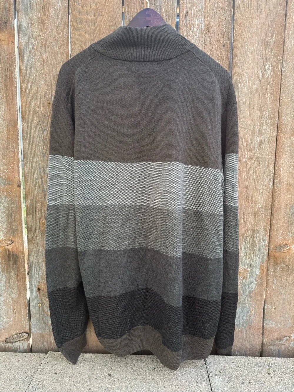 Tricots St Raphael Men's Brown Gray Striped Quarter Zip Acrylic Sweater Size XL